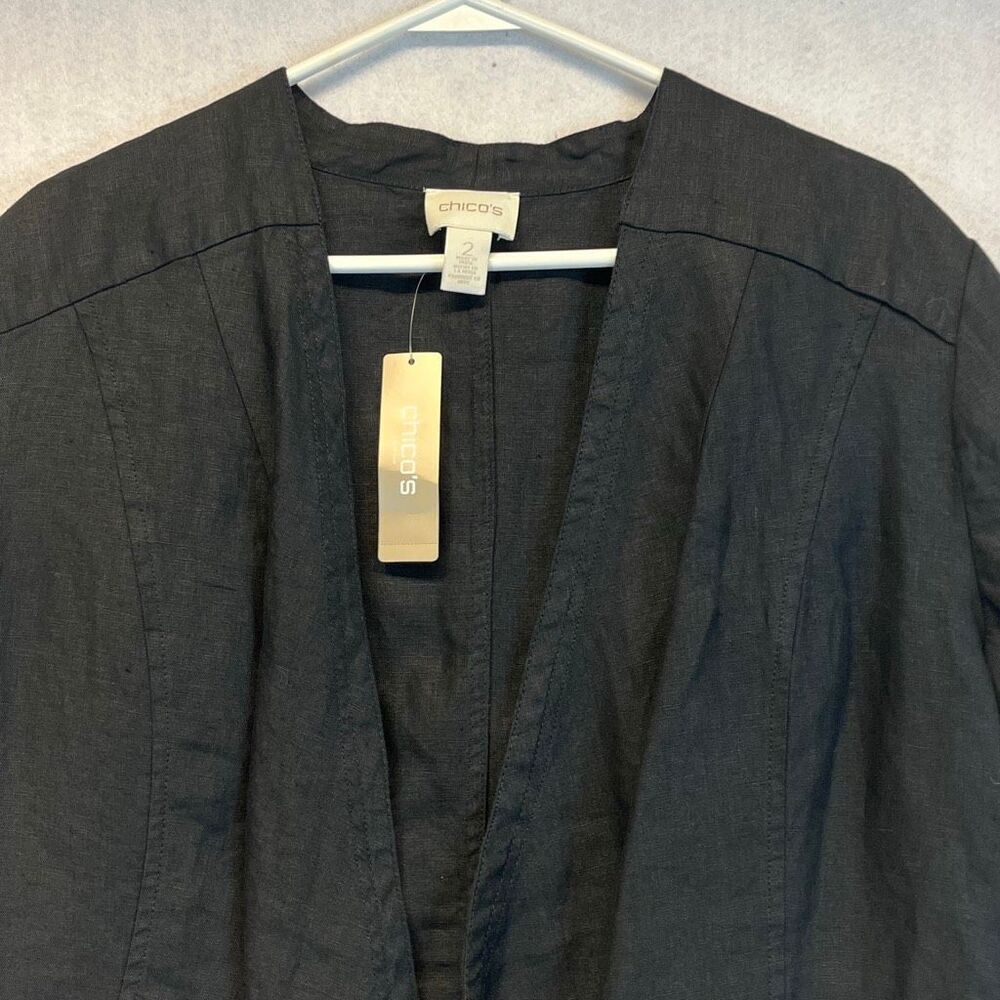 NWT CHICO'S Linen Jacket Size 2/Large Black Drape Open Front 3/4 Sleeve New - Picture 4 of 15